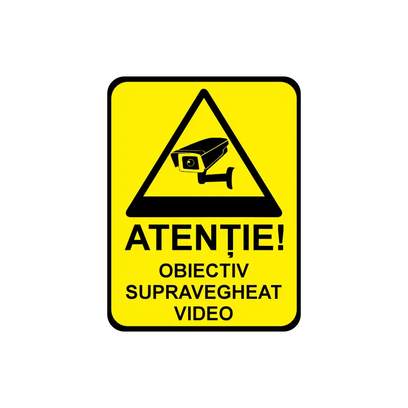 Atentie obiectiv supavegheat video, autocolant, dimensiune 200x150 mm, model 047